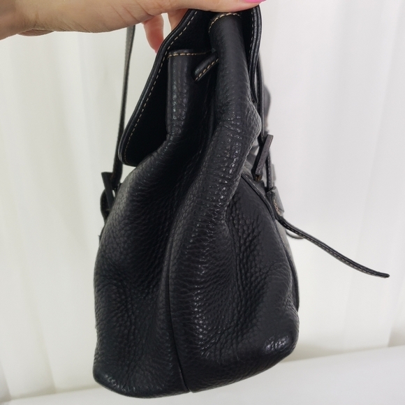Vintage Siso Select black pebbled leather shoulder bag double strap drawstring - Picture 9 of 12